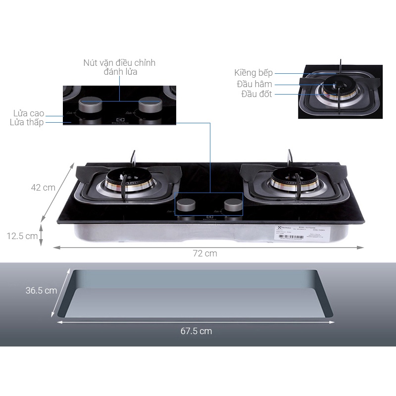 Bếp gas âm Electrolux EGT7221EK TRƯNG BÀY+Tặng dây gas-BẢO HÀNH 12 tháng
