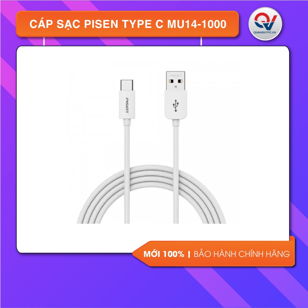 Cáp sạc Pisen Type C 2A 1m - Hàng chính hãng mã MU14-1000