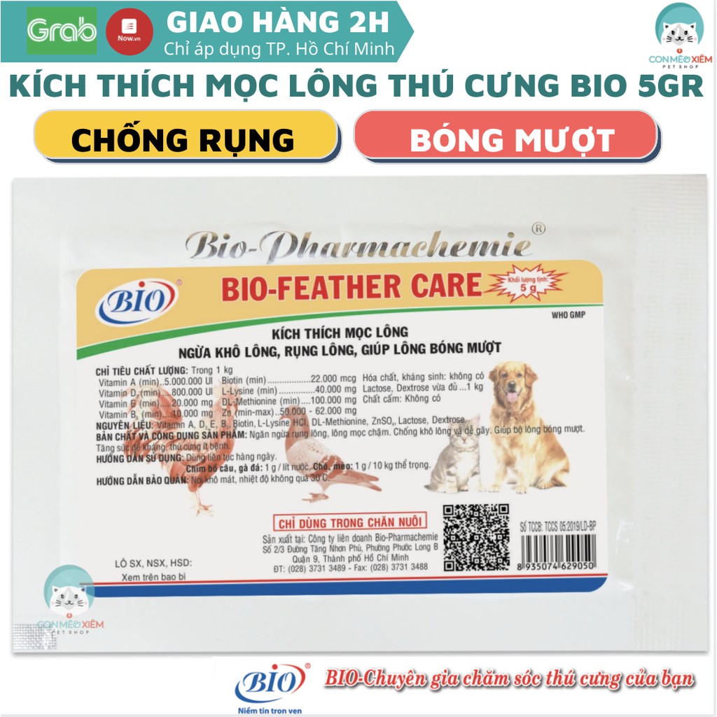 Dưỡng lông cho chó mèo Bio feather care 5g giúp mọc mềm mượt lông da thú cưng Con Mèo Xiêm
