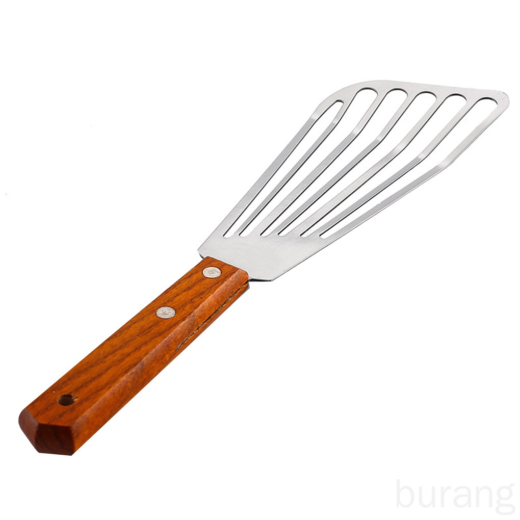 Xẻng chiên cá bằng thép không gỉ tay cầm gỗ tiện dụng