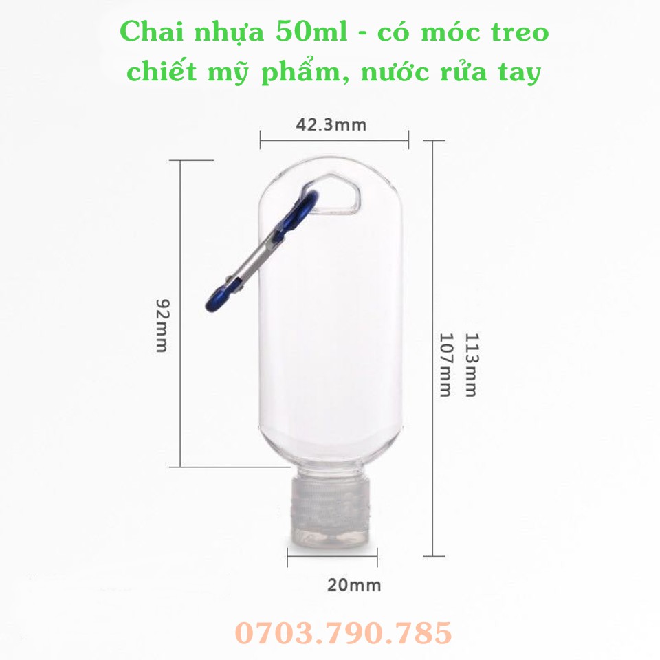 Chai Nhựa 50ml Chiết Mỹ Phẩm Nước Rửa Tay Có Móc Treo