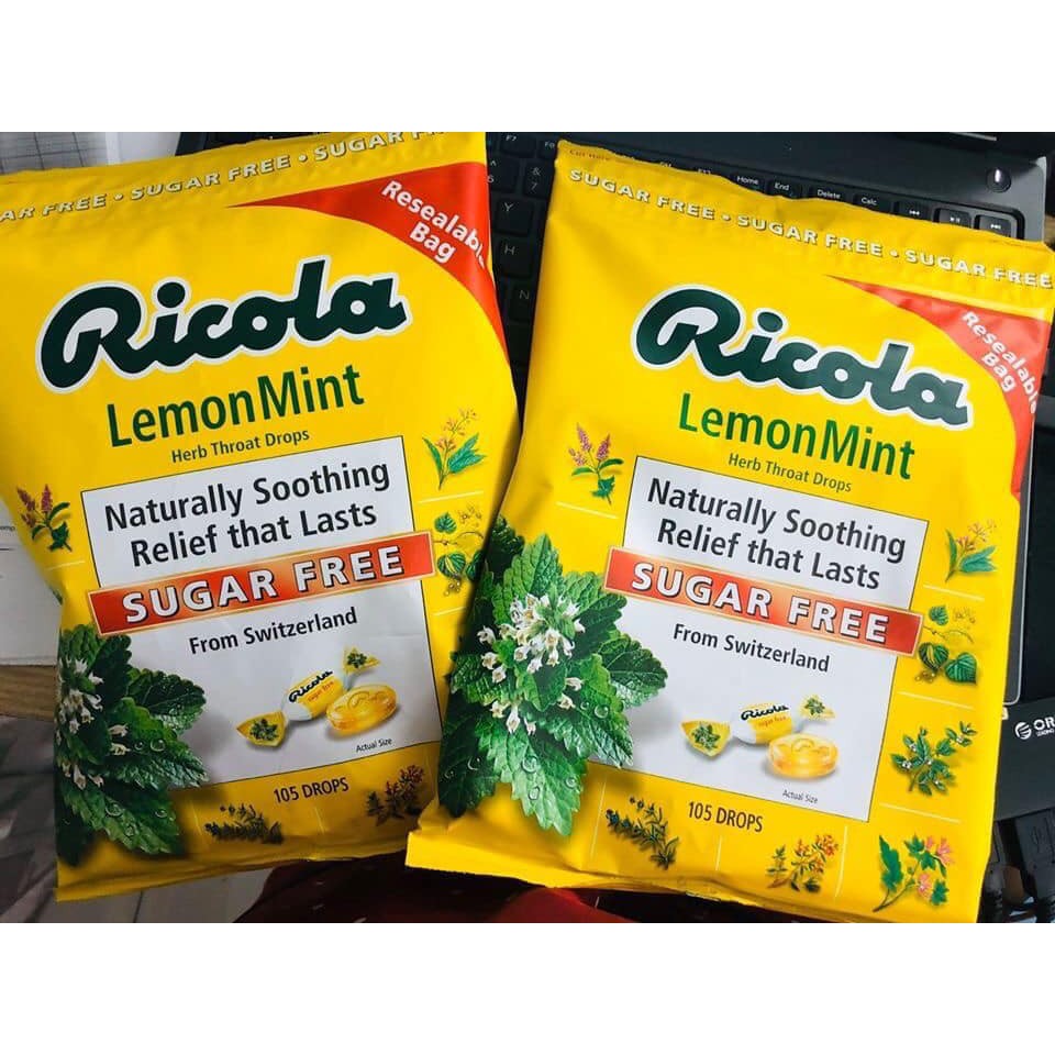 Kẹo Ricola Sugar Free Lemon Mint 105v - Kẹo Ngậm Thảo Mộc Hương Chanh Bạc Hà