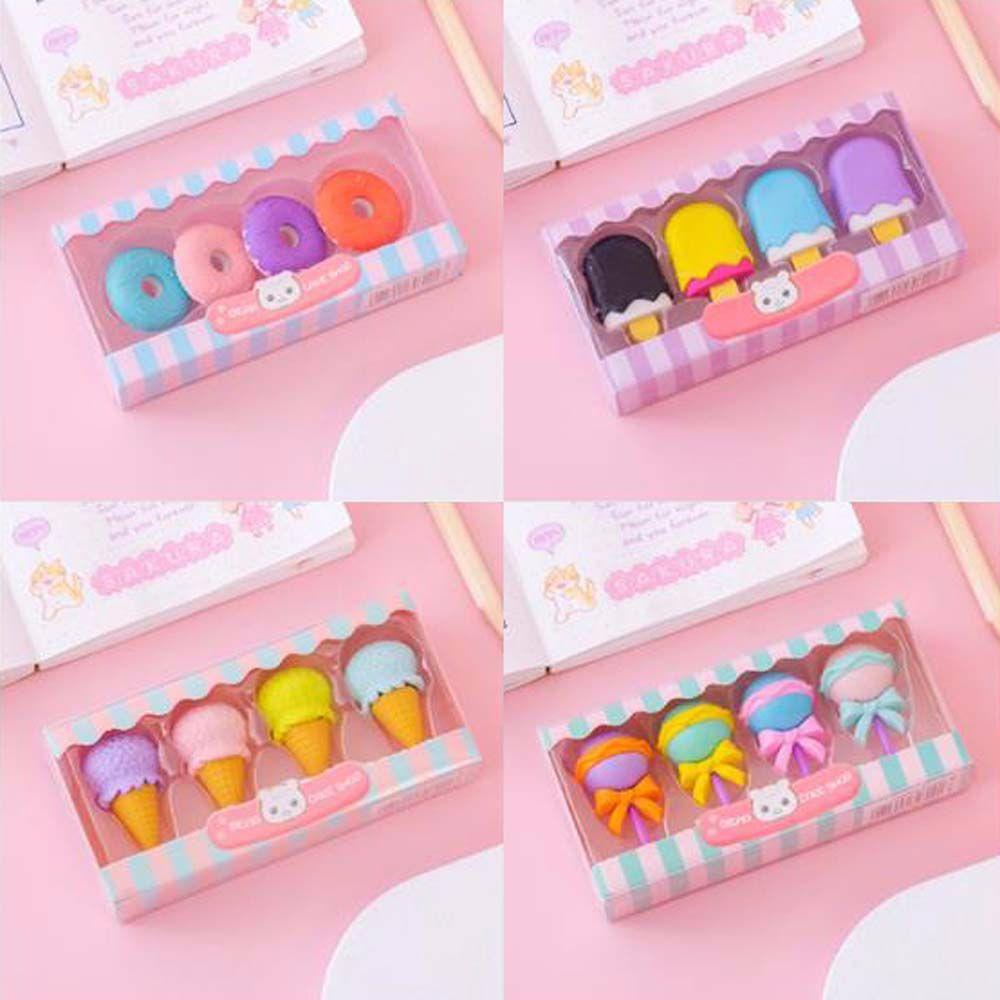 Bộ 4 Cục Tẩy Hình Cây Kem / Kẹo Mút / Bánh Donut Độc Đáo Tiện Dụng Cho Học Sinh