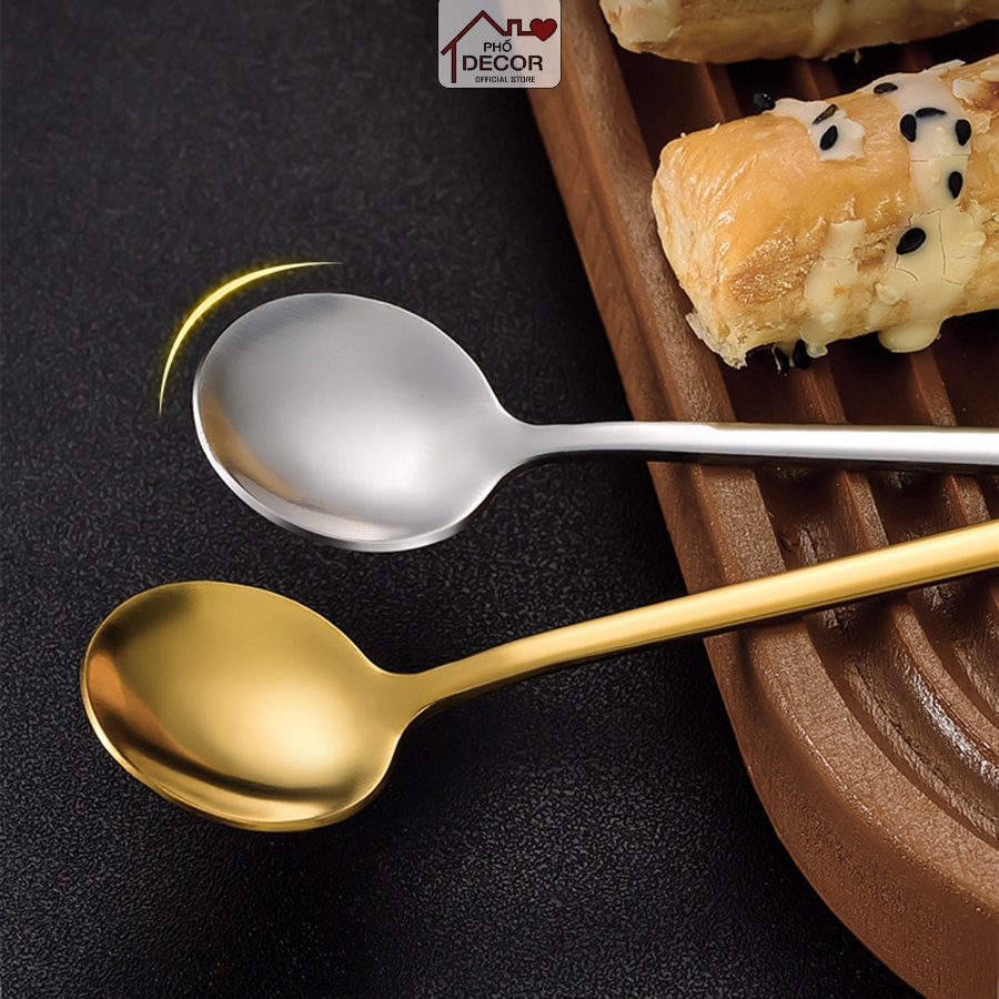 Thìa Phố Decor Chất Liệu Inox Cao Cấp Sử Dụng Khuấy Cafe Sinh Tố Tone Màu Vàng Trắng Sang Trọng