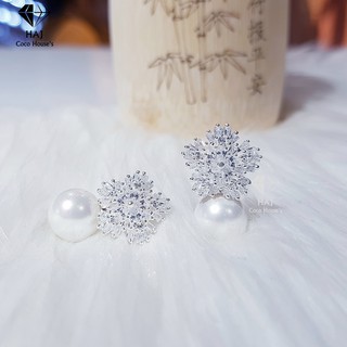 Bông tai bạc ngọc trai hoa tuyết đá