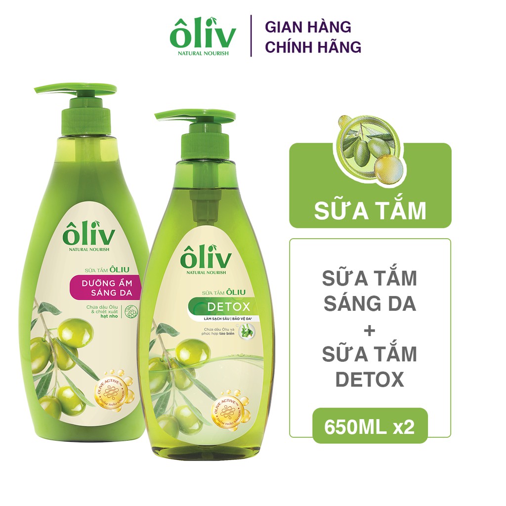 Combo Sữa Tắm Oliv Sáng Da 650ml + Sữa Tắm Oliv Detox 650ml