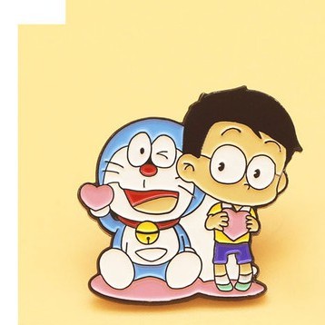 Huy Hiệu Cài Áo Kim Loại Hình Mèo Máy Doraemon