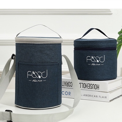Túi đựng cơm tròn vải Oxford giữ nhiệt, túi đựng thức ăn tròn hoạ tiết dễ thương