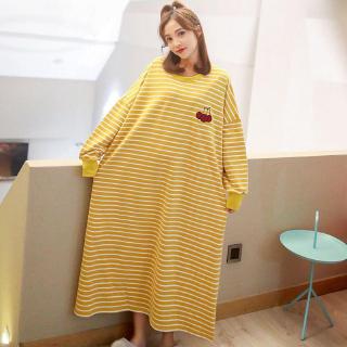 Đầm ngủ cotton cổ tròn dài tay họa tiết trái cây dễ thương