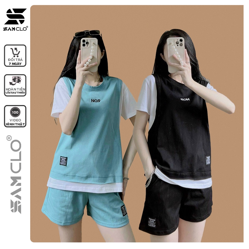 Set đồ bộ mặc nhà - áo thun nữ tay lỡ + quần đùi SAM CLO freesize form rộng NO.9