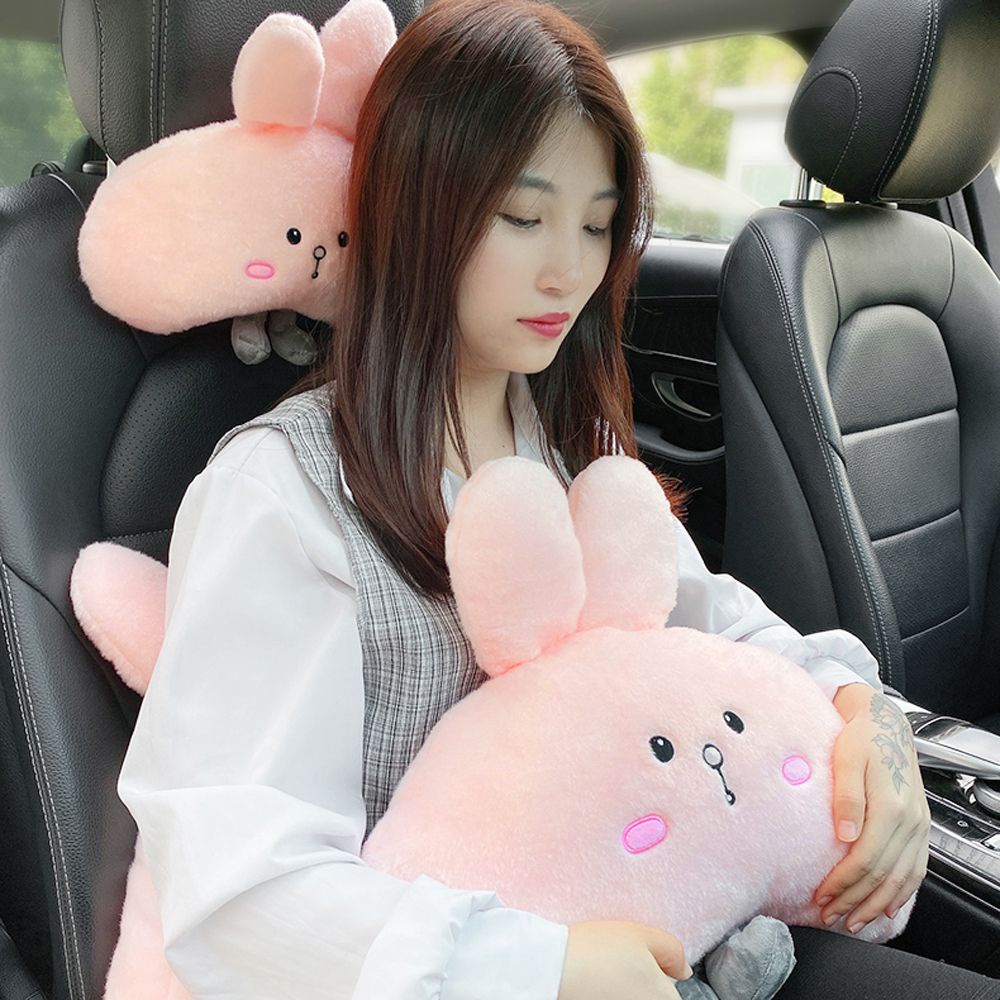 LANFY Interior Accessories Car Neck Pillow Universal Car Neck Support Cat Headrest Pillow Seat Belt Shoulder Cover Lumbar Support Stuffed Toys Cute Rabbit Seat Cushion Safety Car Seat Supports