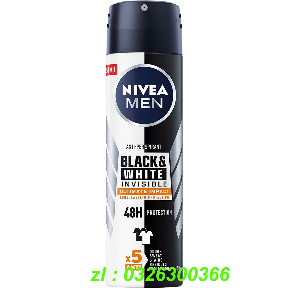 Xịt Khử Mùi 150ml Nivea Ngăn Vệt Ố Vàng Cho Nam (Black And White)