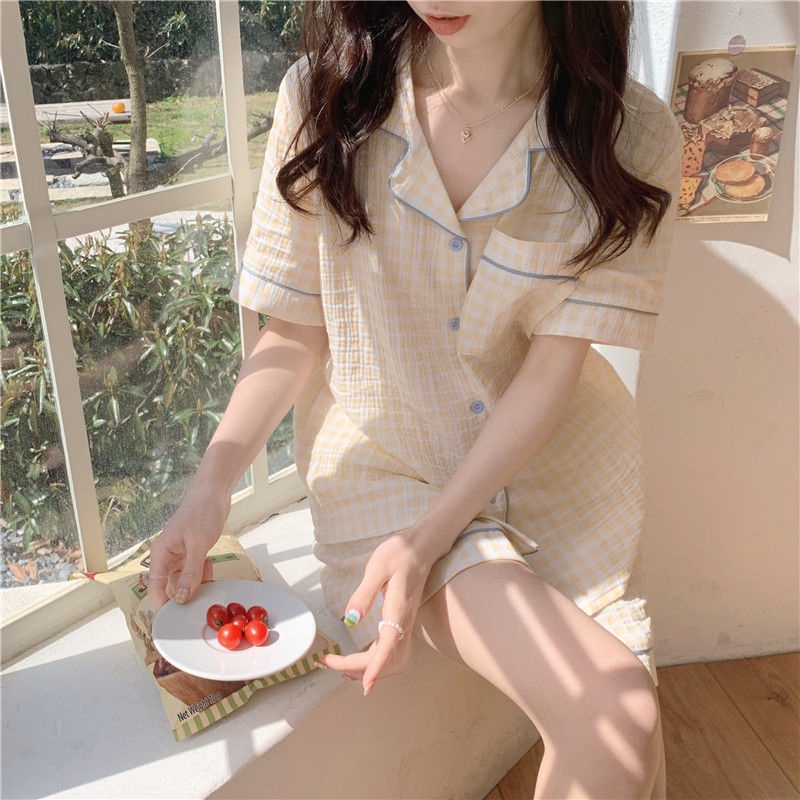 Bộ Đồ Ngủ Ngắn Tay In Họa Tiết Đơn Giản Thời Trang Hàn Quốc