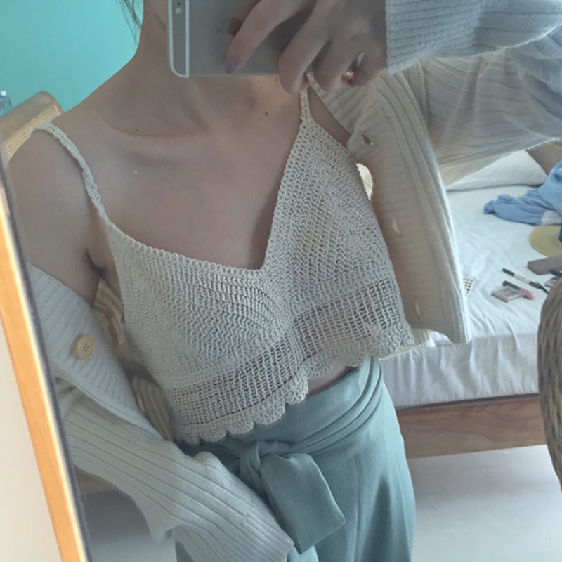 Áo vạt ngắn không tay thiết kế cổ chữ V ngọt ngào cho nữ | BigBuy360 - bigbuy360.vn