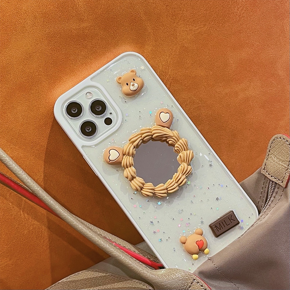 Ốp điện thoại TPU mềm chống sốc phối kim tuyến lấp lánh có gương trang điểm cho 13 12 11 Pro Max X Xs Max XR 8 7 Plus