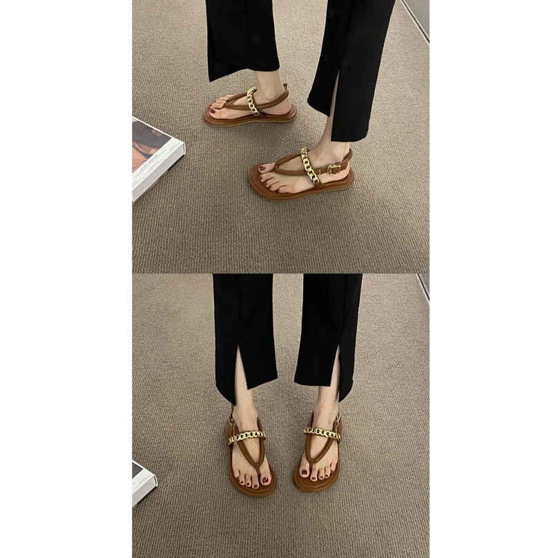 Dép Sandal Xỏ Ngón Đế Bằng Phong Cách Hàn Quốc Cổ Điển Thời Trang Đi Biển