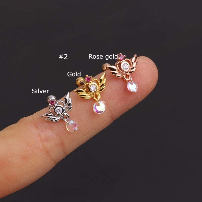 1 Khuyên Tai Hình Rắn/ Trái Tim Đính Đá Zircon Nhiều Màu 20gauge