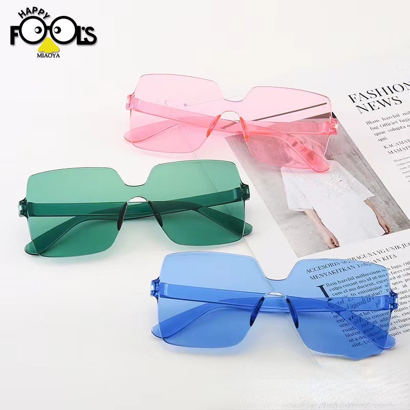 Kính Râm Một Mảnh Không Gọng Vuông Màu Kẹo Nhật Bản Và Hàn Quốc Phổ Biến Dành Cho Bạn Nữ