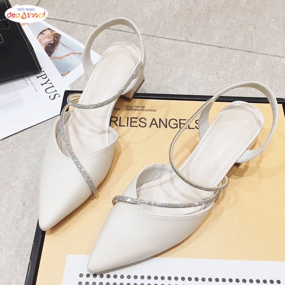 Giày sandal cao gót mũi nhọn 5cm đính đá sang trọng Big Size Depvashock MS S190
