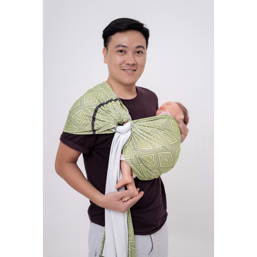 Địu vải BUBI Ring Sling Gen 1 - Thun 4 chiều - Xanh lập thể