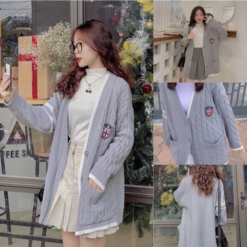 ÁO CARDIGAN LEN HUY HIỆU XÁM  CDG HỌC ĐƯỜNG