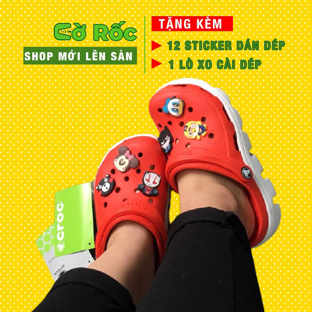 Dép sục cross nam, giày cross nữ đế cao đi mưa full box  màu đỏ và full size 35 đến 45, tặng 12 sticker gắn dép