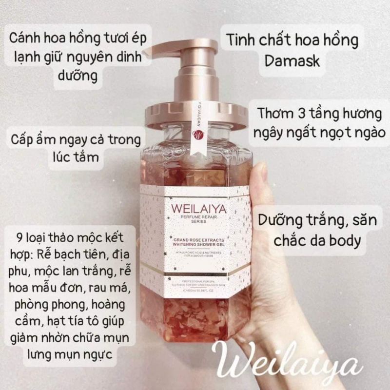 {CHÍNH HÃNG} Sữa tắm tủy mật hoa Hồng Damask Weilaiya, dưỡng trắng, cấp ẩm, săn chắc da | BigBuy360 - bigbuy360.vn