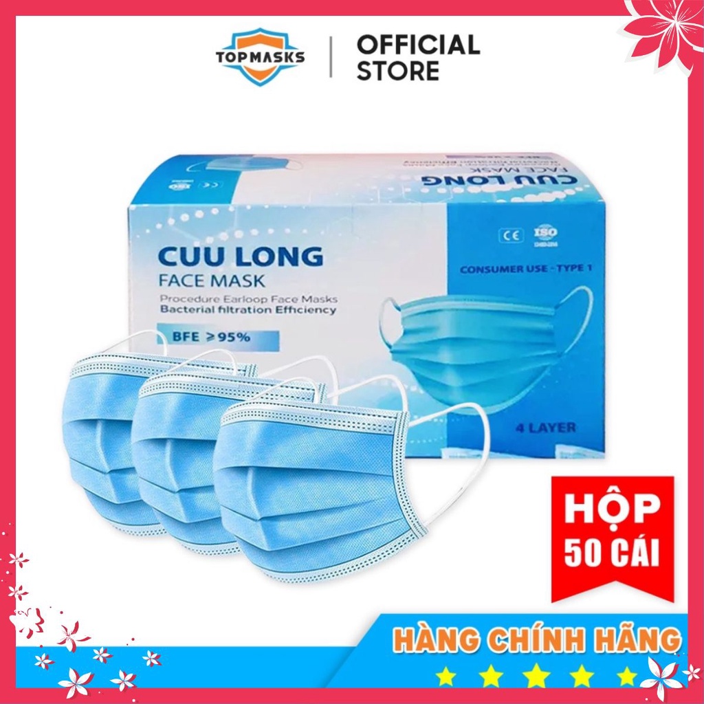 Khẩu trang y tế 4 lớp | Khẩu trang kháng khuẩn CỬU LONG , hàng chính hãng bộ y tế khuyên dùng ( hộp 50 cái) KT Y TẾ