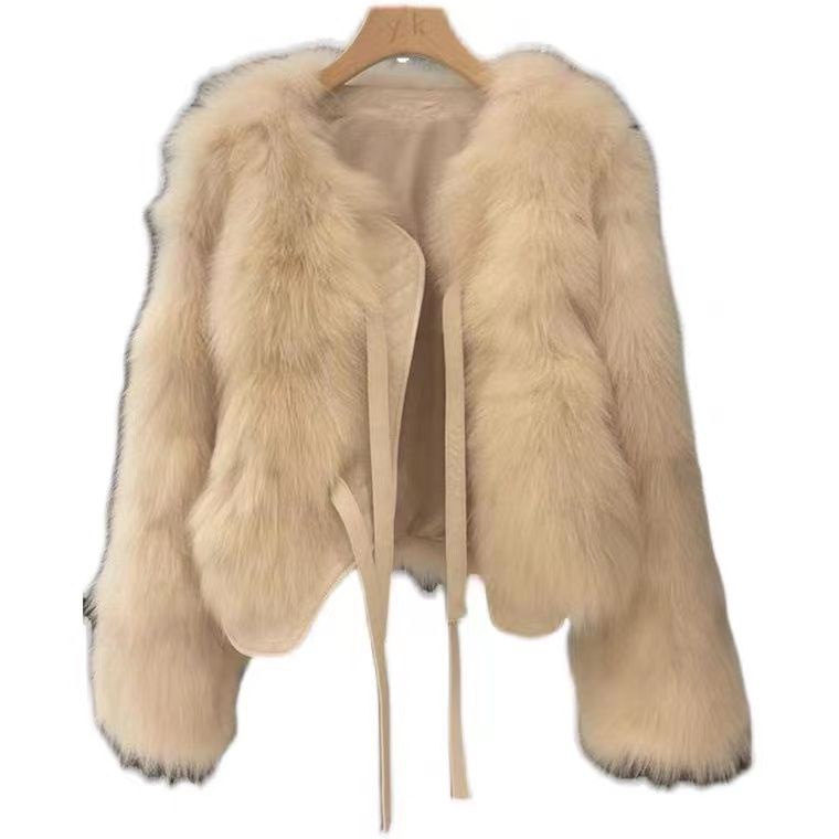 [Giao Ngay] Áo Khoác Lông Cáo Giả Ngắn Thắt Dây Phong Cách Hàn Quốc Thời Trang Thu Đông Mới Cho Nữ