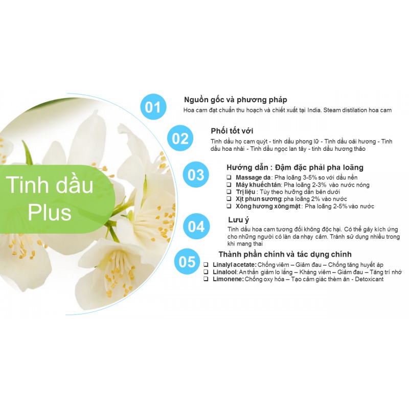 Tinh dầu hoa cam plus 20ml – Neroli EO nguyên chất thiên nhiên Ấn Độ – Thơm lạ, dễ chịu