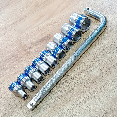 Dụng Cụ Gồm Cần Siết 1/2 Chữ L + 9 Đầu Tuýp Lục Giác 1/2 size 8,10,12,13,14,17,19,22,24mm