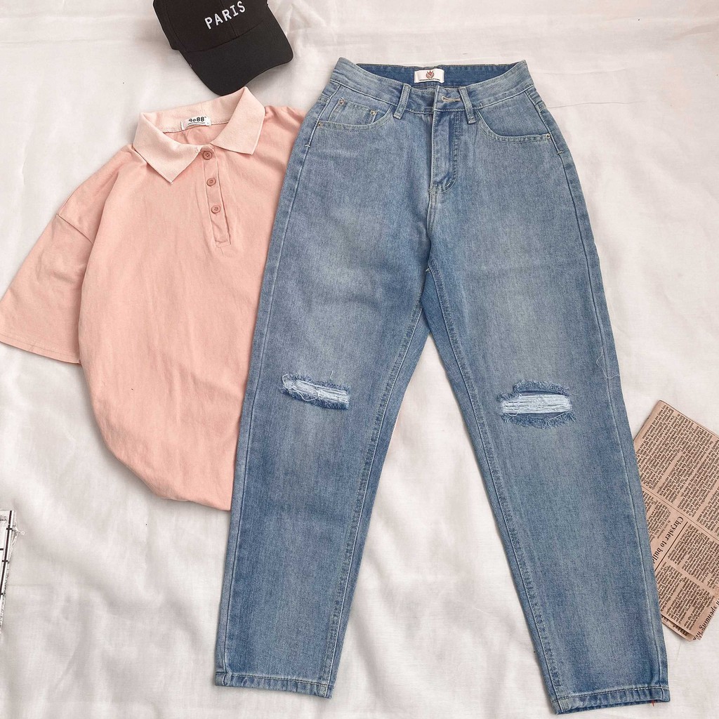 Quần jean baggy nữ VM STYLE rách gối (không co giãn) ulzzang thời trang 22QJB03AS1102 | BigBuy360 - bigbuy360.vn
