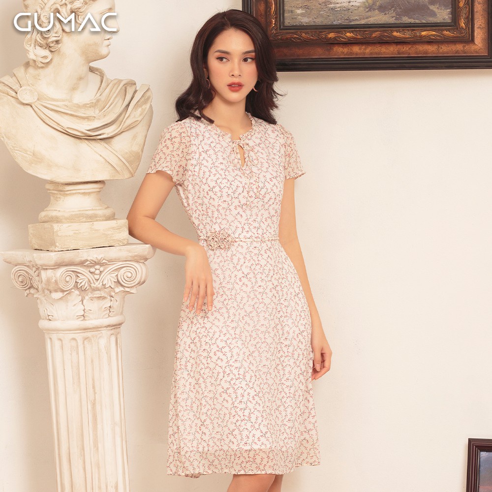 Đầm nơ eo hoa GUMAC DA421_HONG