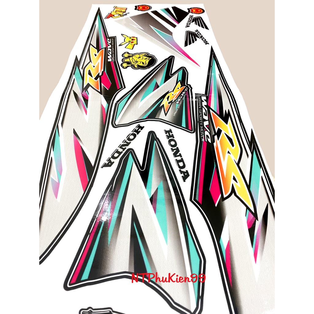 Tem rời Wave Alpha 50cc-100cc-110cc MẪU RS Màu Xanh Hồng 3 Lớp Siêu Đẹp
