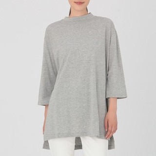 Áo thun tay lửng cổ tròn xẻ tà lệch MUJI