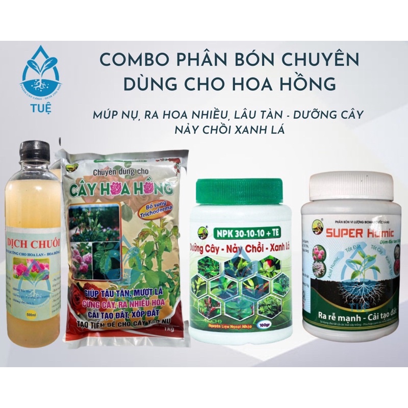 Phân Bón Hoa Hồng - Dưỡng Cây Nảy Chồi Xanh Lá ( phân hoa hồng, humic, dịch chuối, 30-10-10)