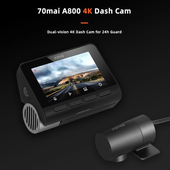 Camera hành trình ô tô A800S bản quốc tế, thương hiệu Xiaomi - 70mail, 4K, Wifi (Bộ tích hợp Camera trước + Sau)