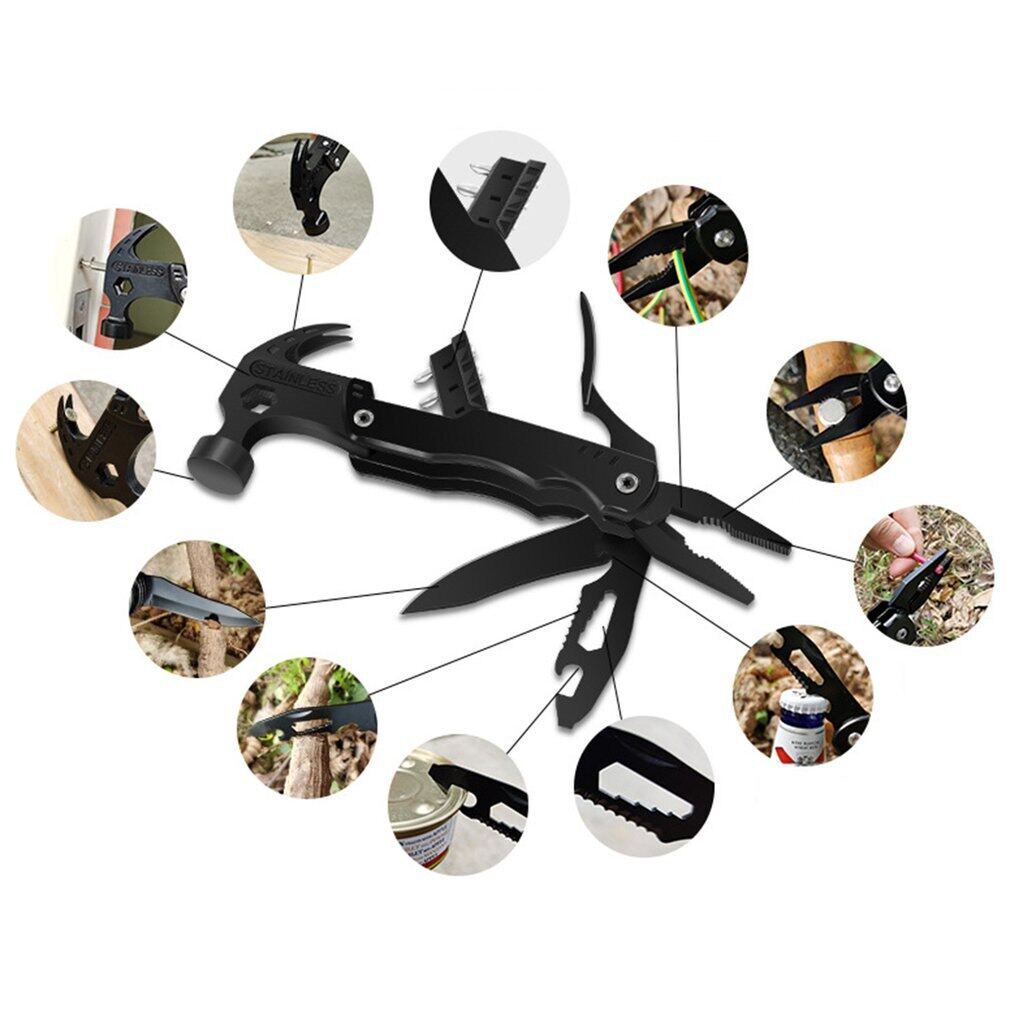 Búa đa năng gấp gọn bằng Thép không gỉ - Bộ dụng cụ đi phượt, cứu hộ khi gặp sự cố - Búa kiêm kìm, tua vít đa năng 14in1