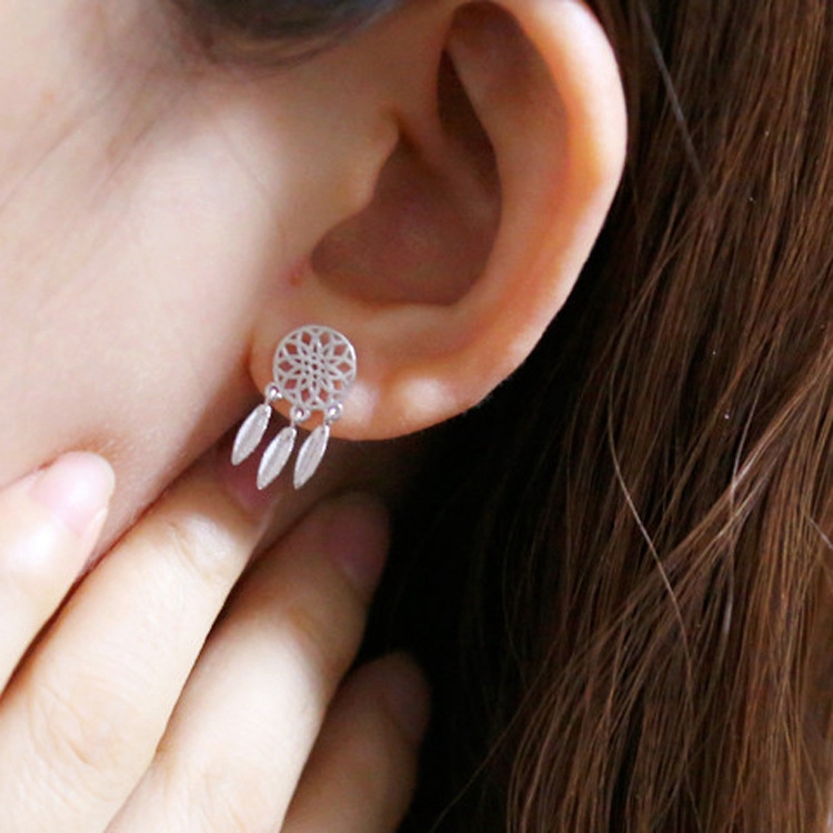 Bohemian khuyên tai tròn Silver-plated Dream Catcher  Earrings