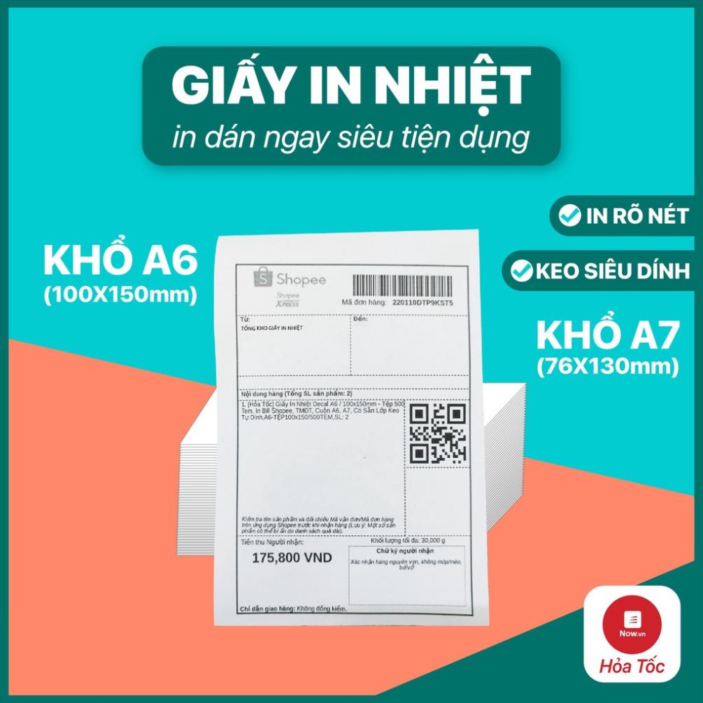 GIẤY IN NHIỆT DECAL A6 Tệp 500 Tem 100x150,, A7, 75x100 Sẵn Lớp Keo Tự Dán - In Bill TMĐT, Shopee,...