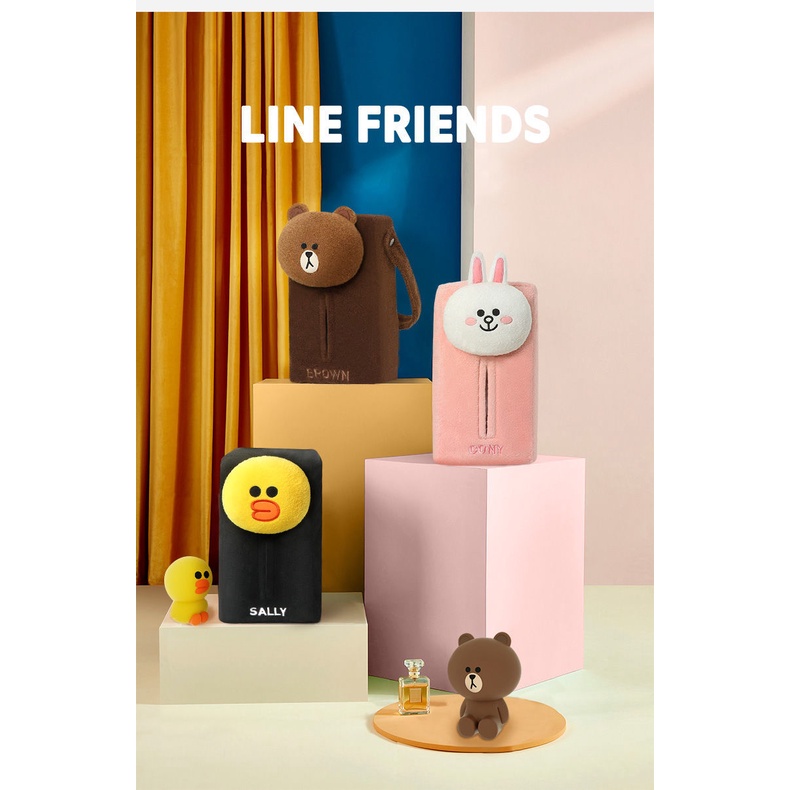 LINE FRIENDS Hộp Đựng Khăn Giấy Họa Tiết Hoạt Hình Sáng Tạo Cho Xe Hơi