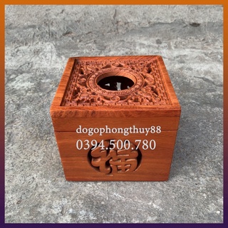 Hộp đựng giấy ăn lọng dơi gỗ Hương cao 12cm