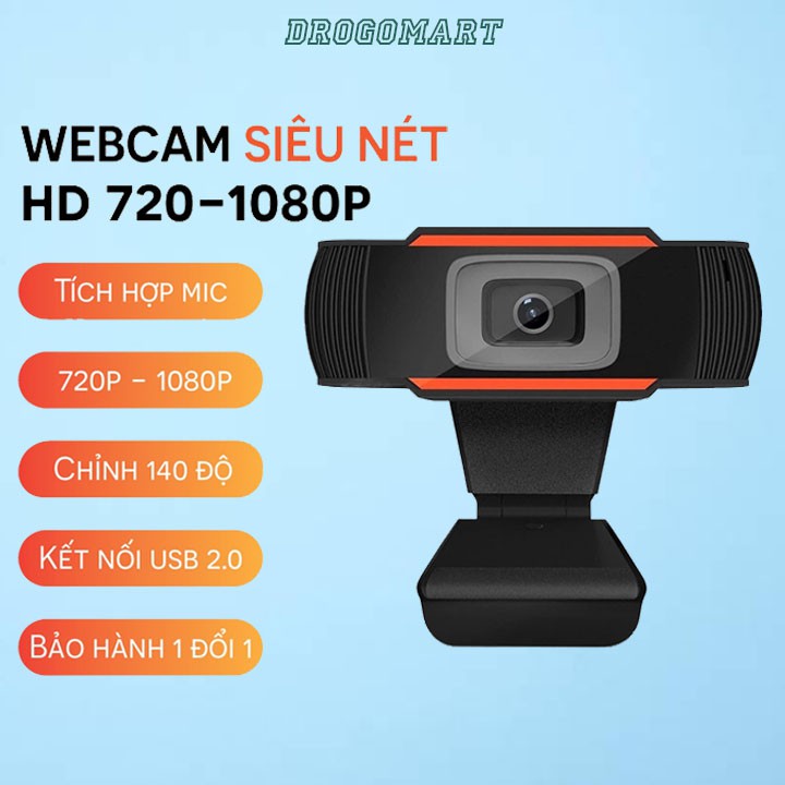 Webcam Máy Tính Full HD 1080P Tích Hợp Mic Thu Âm, Hỗ Trợ Học Zoom Online, livestream, Bảo Hành 1 Đổi 1