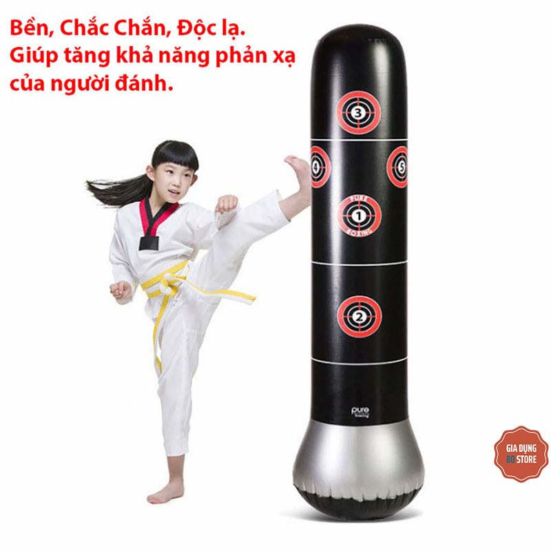 Bao trụ đấm bốc Boxing PVC 1.6m BƠM HƠI, trụ tập võ di động gấp gọn cao cấp [BOXING]