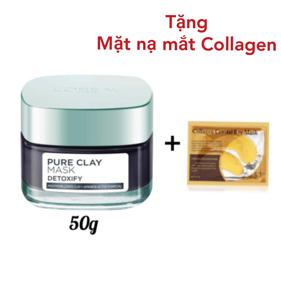 ( GIFT MẶT NẠ MẮT) Mặt nạ đất sét L'oreal trắng da giảm mụn đầu đen kiềm dầu Pure Clay Mask 50g 1 hủ