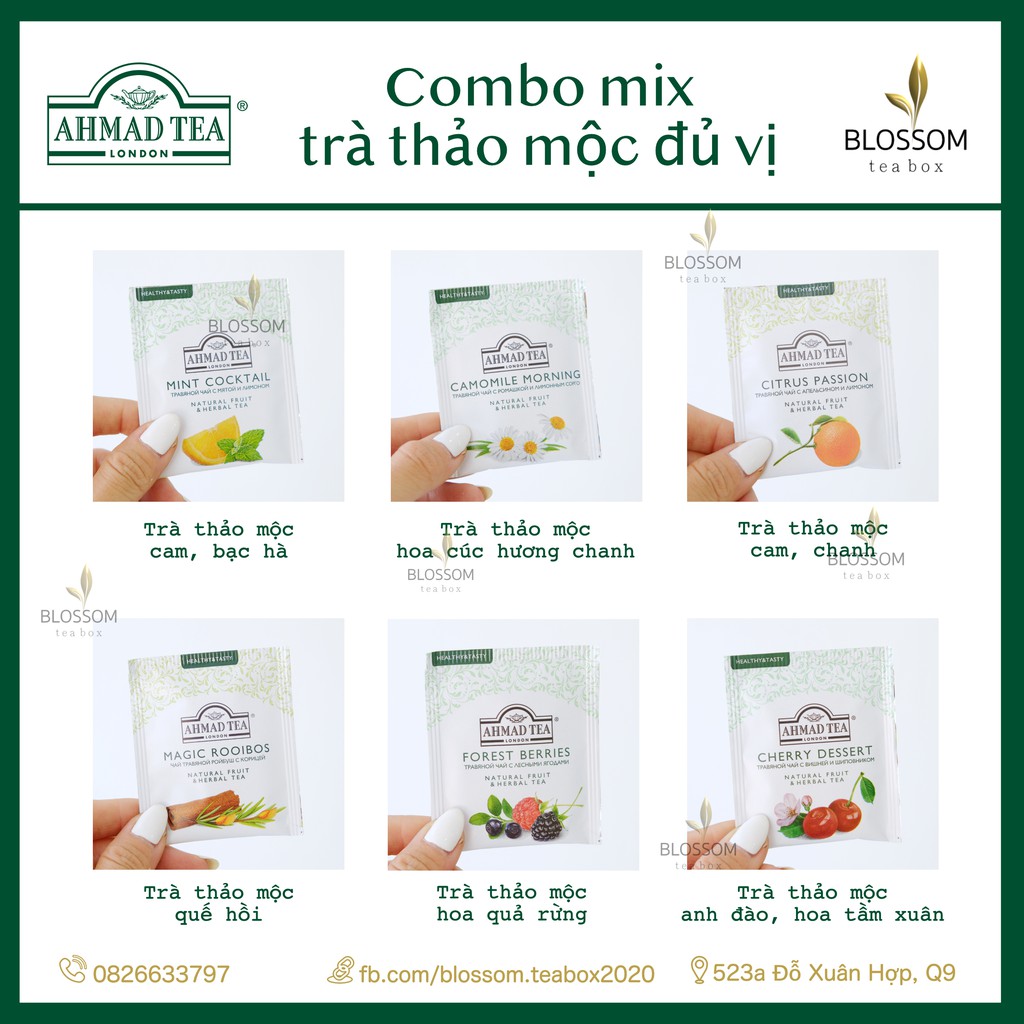 [Mix 10 gói] Trà thảo mộc Ahmad Tea  (hoa cúc, blueberry, quế hồi, cam chanh) -  thanh lọc cơ thể, không mất ngủ