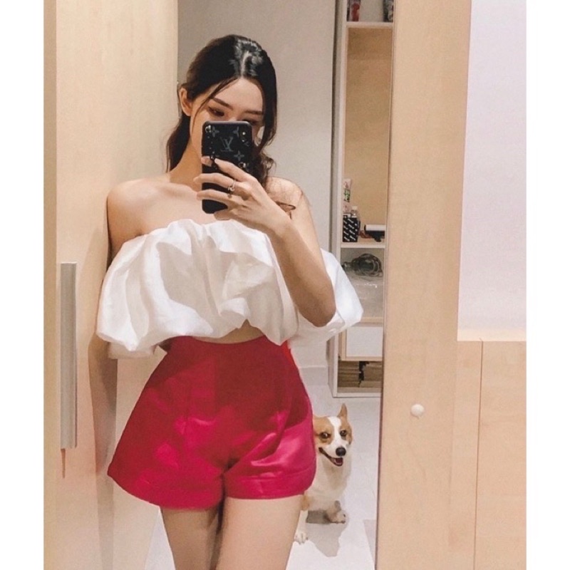 Set Áo Bí Trắng Kèm Quần Tacta Hồng,Đen (Freeship) Áo Cup Bí Bồng + Short