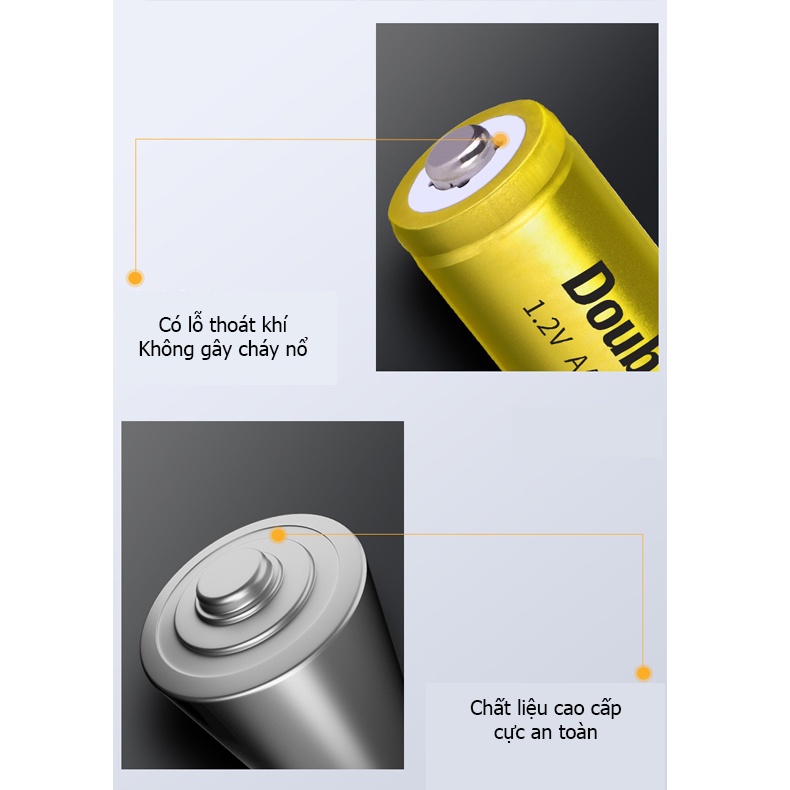 Pin sạc AA 3000mAh (vàng) chính hãng Doublepow - Pin dung lượng cao chuyên dùng cho Micro KTV, cửa ra vào, đồng hồ