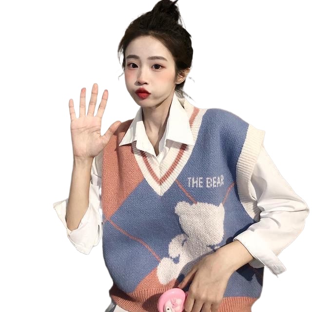 Áo Sweater Dệt Kim Không Tay Cổ Chữ V Phong Cách Nhật Bản Thời Trang Xuân Thu Dành Cho Nữ