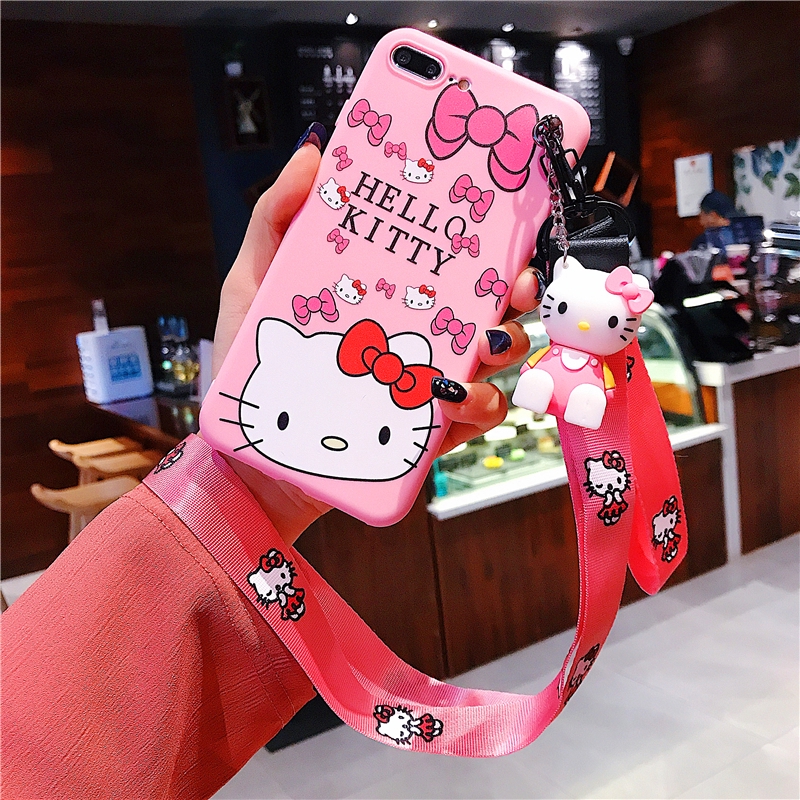 Ốp điện thoại Hello Kitty có móc khóa và dây đeo dễ thương cho OPPO A3s F5 A83 A71 A57 A39 F1s